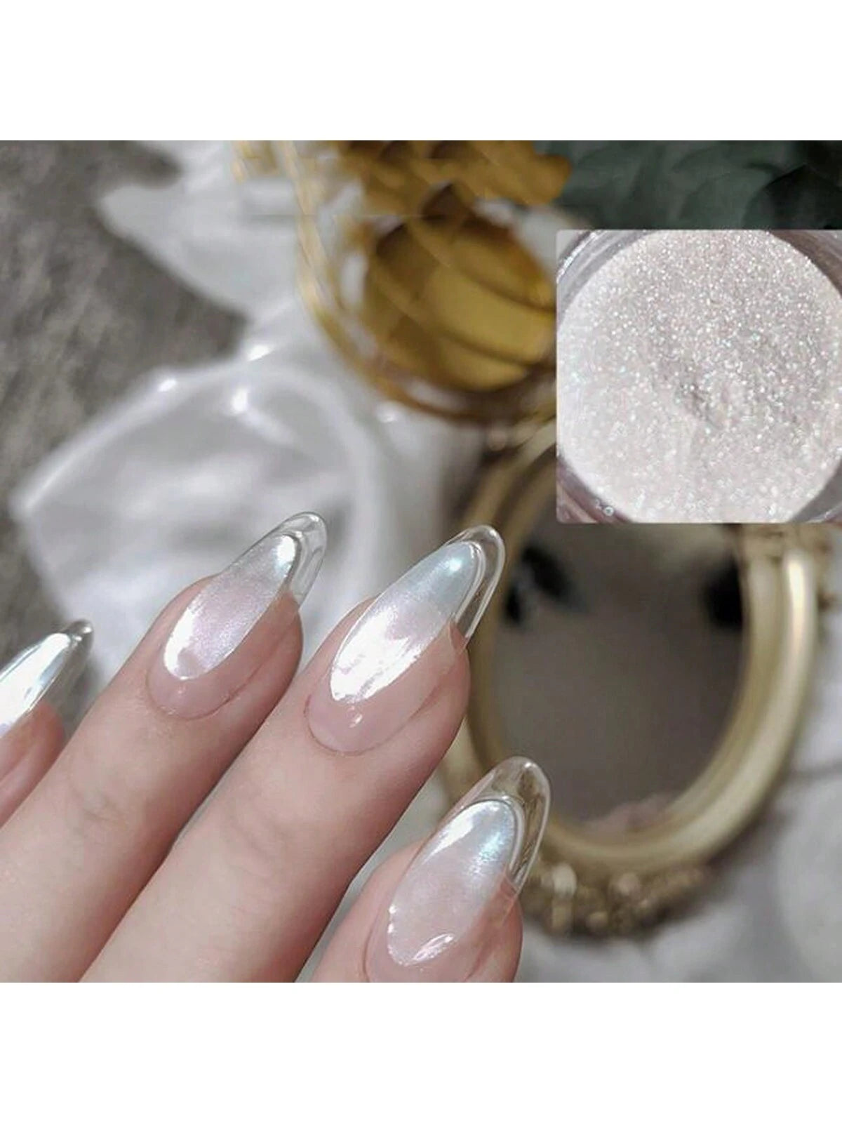 Aurora Pearl White Nails Glitter Dust Y2 1Box Moonlight White Powder Pigment For Glazed Donut Nail Art, Moonlight Powder Mirror Effect Glitter