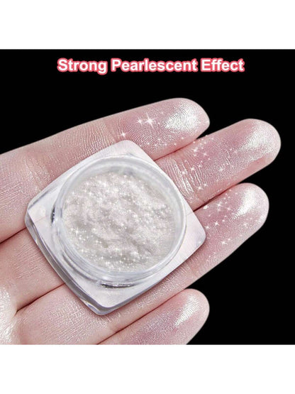 Aurora Pearl White Nails Glitter Dust Y2 1Box Moonlight White Powder Pigment For Glazed Donut Nail Art, Moonlight Powder Mirror Effect Glitter