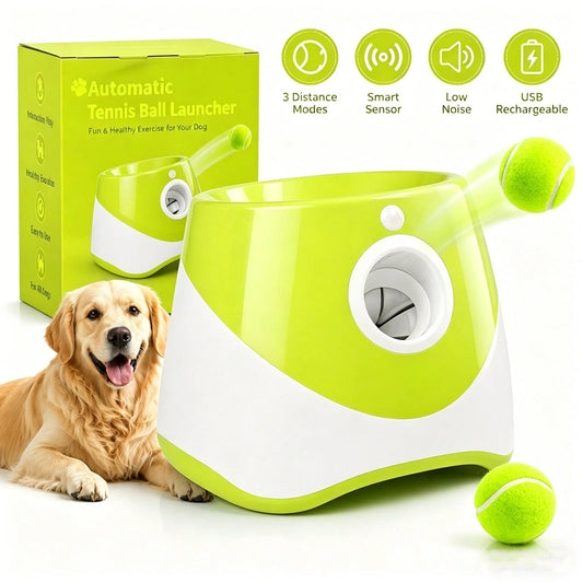 Automatic Dog Ball Launcher, Electric Interactive Fetch Toy With 3 Mini Tennis Balls, Adjustable Distance Pet Ball Thrower For Small Dogs, Indoor & Outdoor Play