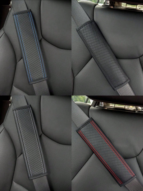 Automobile Seat Belt Shoulder Protection Pad, Embossed Fiber Artificial Leather Universal All Year Round Seatbelt Cushion Cover For Car Interior Accessories