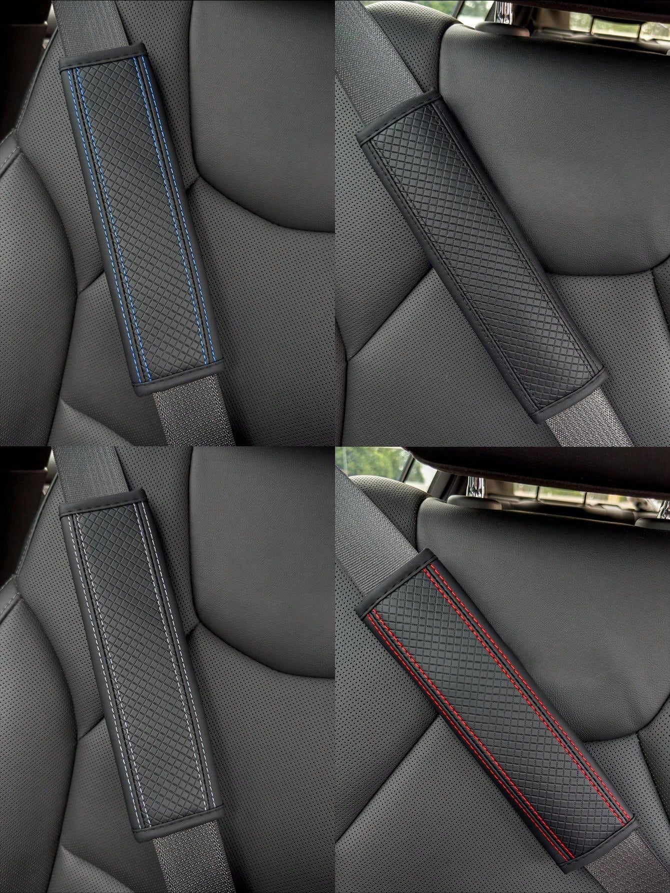 Automobile Seat Belt Shoulder Protection Pad, Embossed Fiber Artificial Leather Universal All Year Round Seatbelt Cushion Cover For Car Interior Accessories