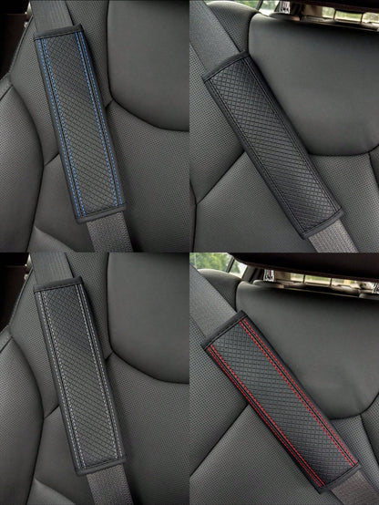 Automobile Seat Belt Shoulder Protection Pad, Embossed Fiber Artificial Leather Universal All Year Round Seatbelt Cushion Cover For Car Interior Accessories