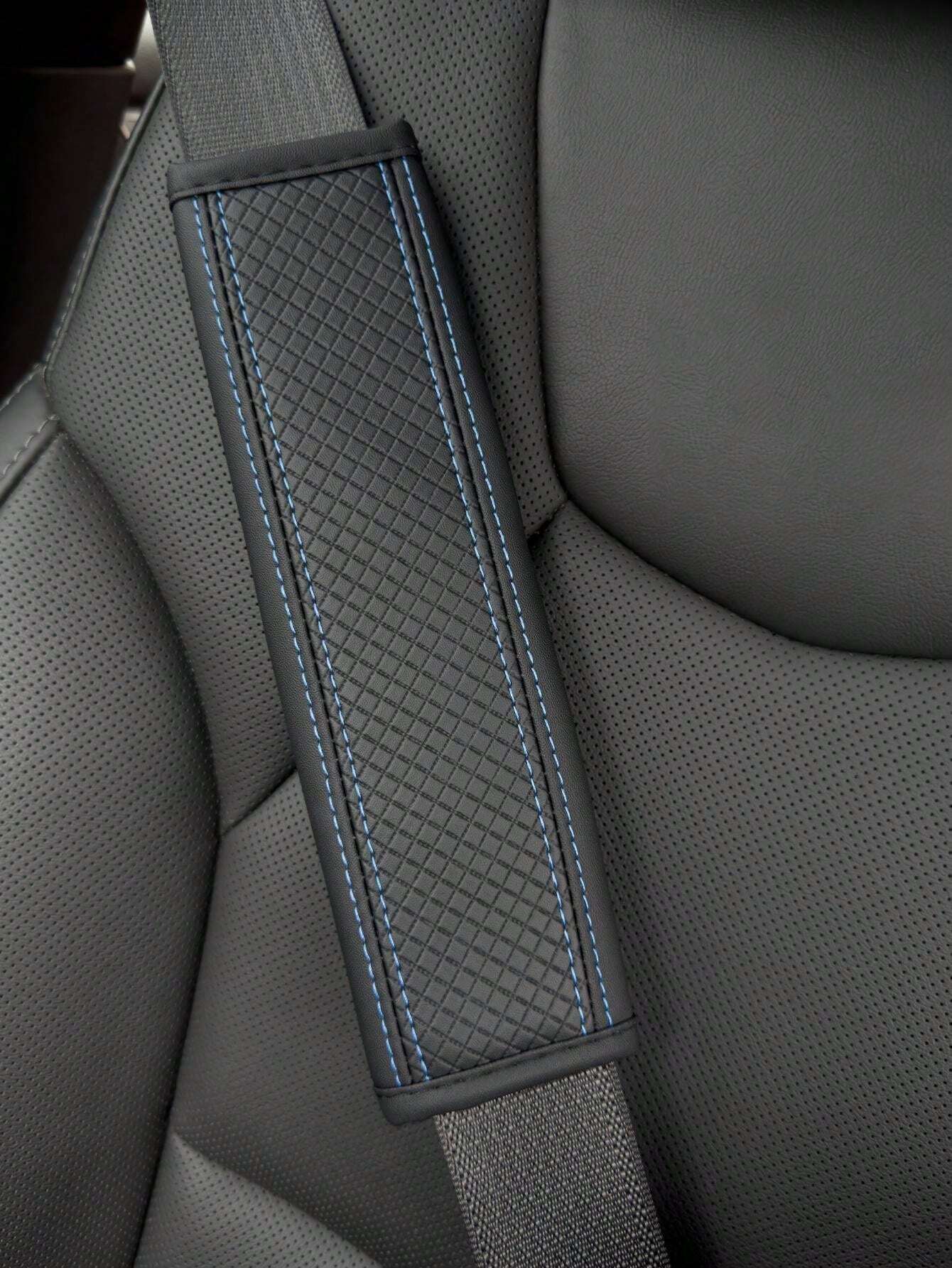 Automobile Seat Belt Shoulder Protection Pad, Embossed Fiber Artificial Leather Universal All Year Round Seatbelt Cushion Cover For Car Interior Accessories
