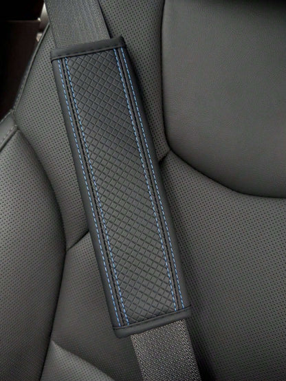 Automobile Seat Belt Shoulder Protection Pad, Embossed Fiber Artificial Leather Universal All Year Round Seatbelt Cushion Cover For Car Interior Accessories