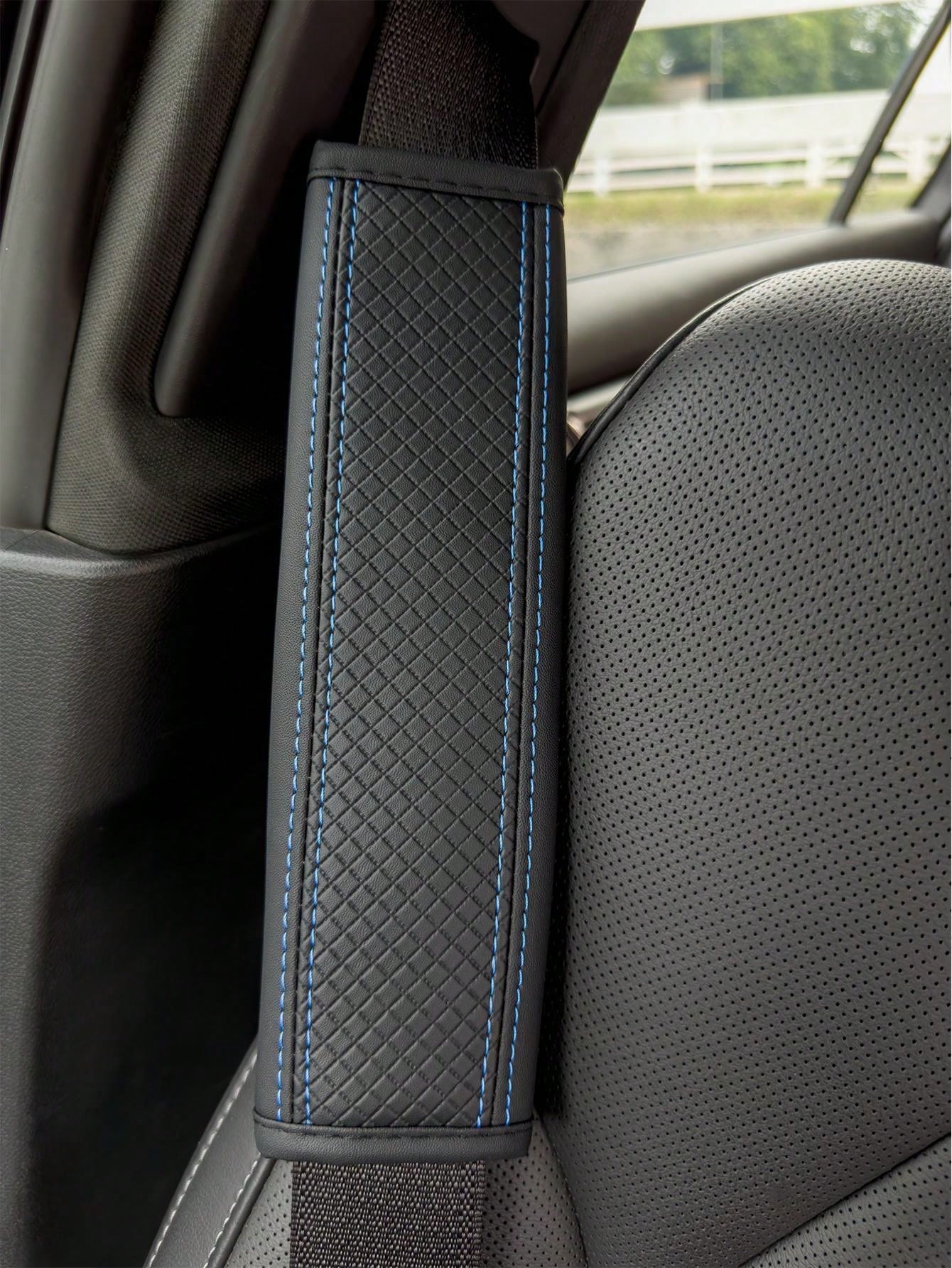 Automobile Seat Belt Shoulder Protection Pad, Embossed Fiber Artificial Leather Universal All Year Round Seatbelt Cushion Cover For Car Interior Accessories