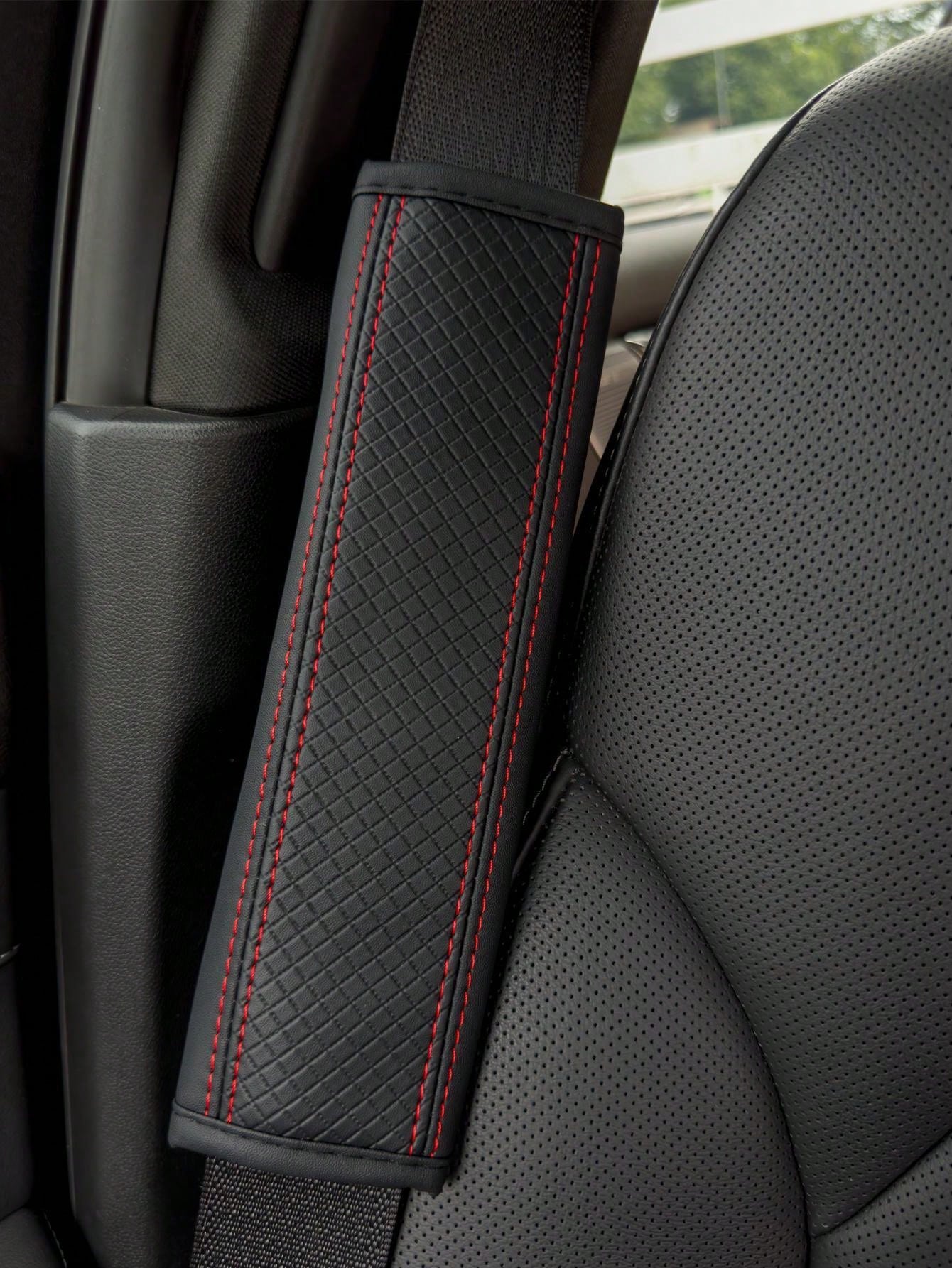 Automobile Seat Belt Shoulder Protection Pad, Embossed Fiber Artificial Leather Universal All Year Round Seatbelt Cushion Cover For Car Interior Accessories