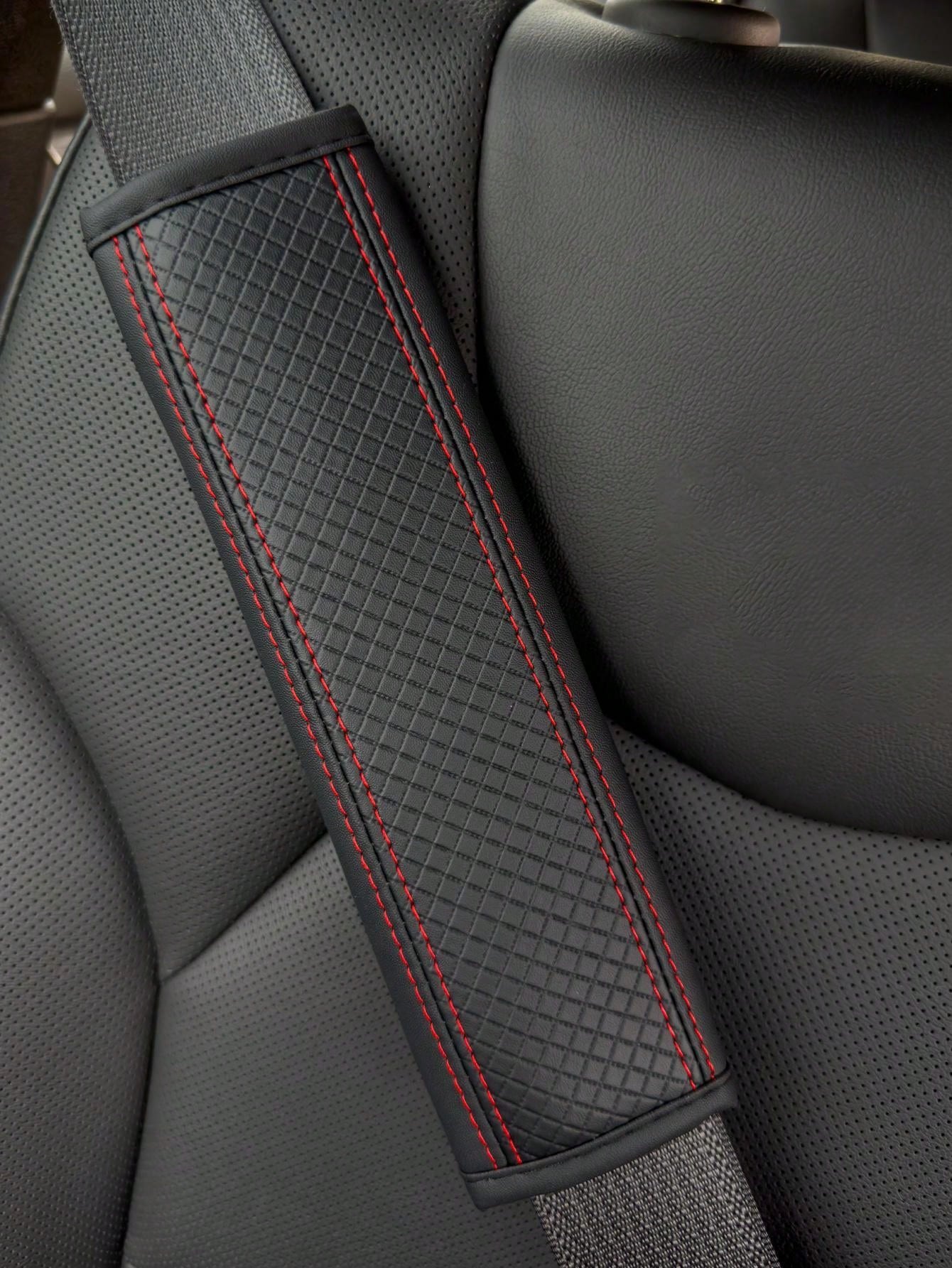 Automobile Seat Belt Shoulder Protection Pad, Embossed Fiber Artificial Leather Universal All Year Round Seatbelt Cushion Cover For Car Interior Accessories