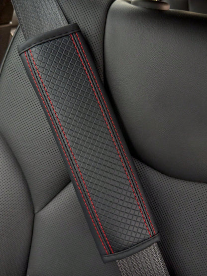 Automobile Seat Belt Shoulder Protection Pad, Embossed Fiber Artificial Leather Universal All Year Round Seatbelt Cushion Cover For Car Interior Accessories