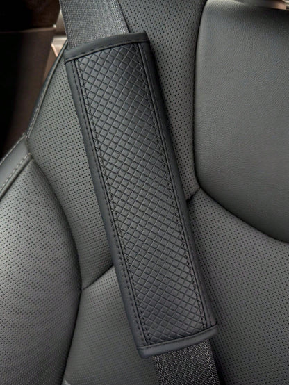 Automobile Seat Belt Shoulder Protection Pad, Embossed Fiber Artificial Leather Universal All Year Round Seatbelt Cushion Cover For Car Interior Accessories