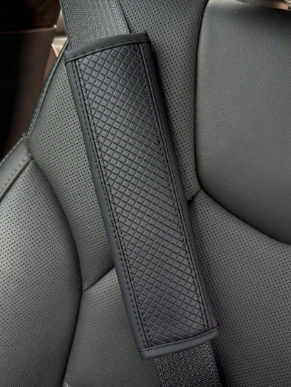 Automobile Seat Belt Shoulder Protection Pad, Embossed Fiber Artificial Leather Universal All Year Round Seatbelt Cushion Cover For Car Interior Accessories