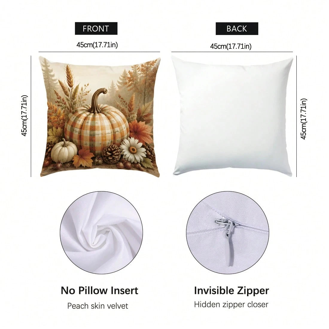 Autumn Pastoral Farm Brown Pumpkin Cushion Cover 4-Piece Set, Single-Sided Printed Peach Skin Velvet Polyester Material, 45*45CM/18*18inch Pillow Covers Suitable For Room Decor, Modern Minimalist Sofa