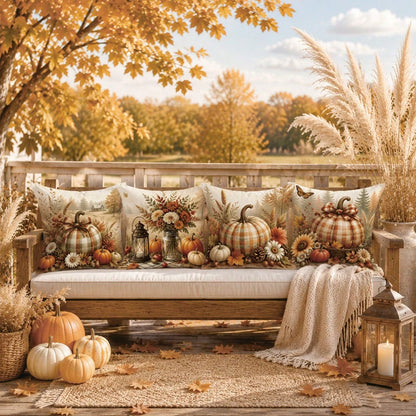 Autumn Pastoral Farm Brown Pumpkin Cushion Cover 4-Piece Set, Single-Sided Printed Peach Skin Velvet Polyester Material, 45*45CM/18*18inch Pillow Covers Suitable For Room Decor, Modern Minimalist Sofa