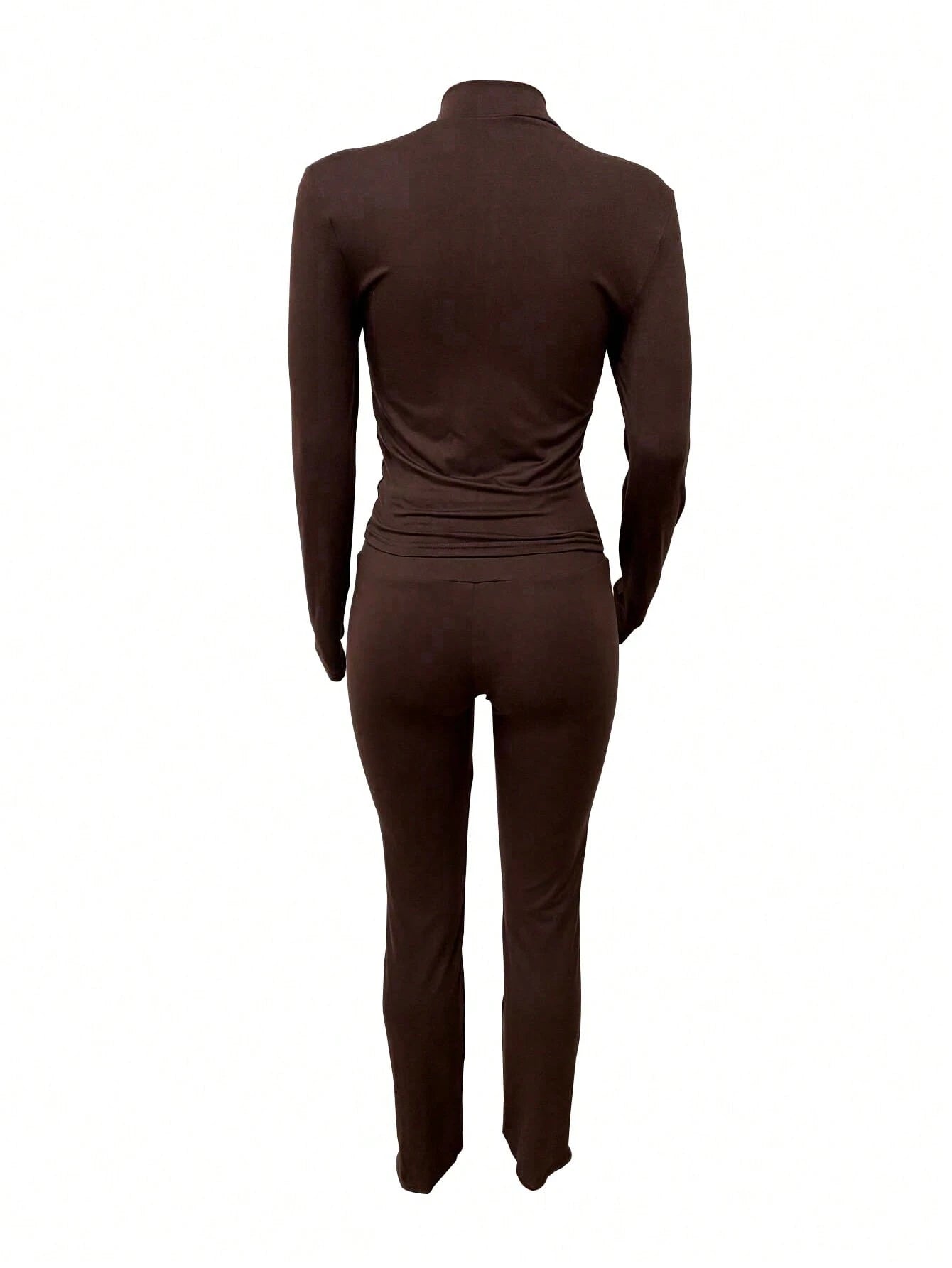 Autumn/Winter European And American Style Women's Fashion Zip-Up Cardigan, Fitted Top And Loose Wide-Leg Pants Set Spring Elegant Summer Brown