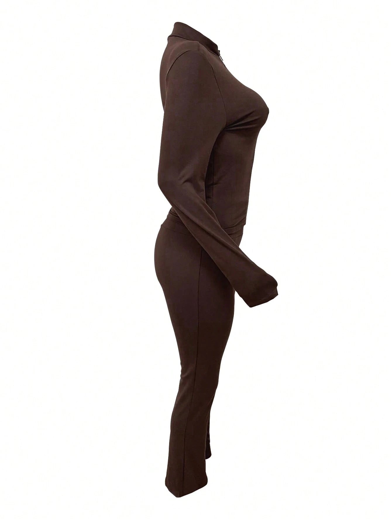 Autumn/Winter European And American Style Women's Fashion Zip-Up Cardigan, Fitted Top And Loose Wide-Leg Pants Set Spring Elegant Summer Brown