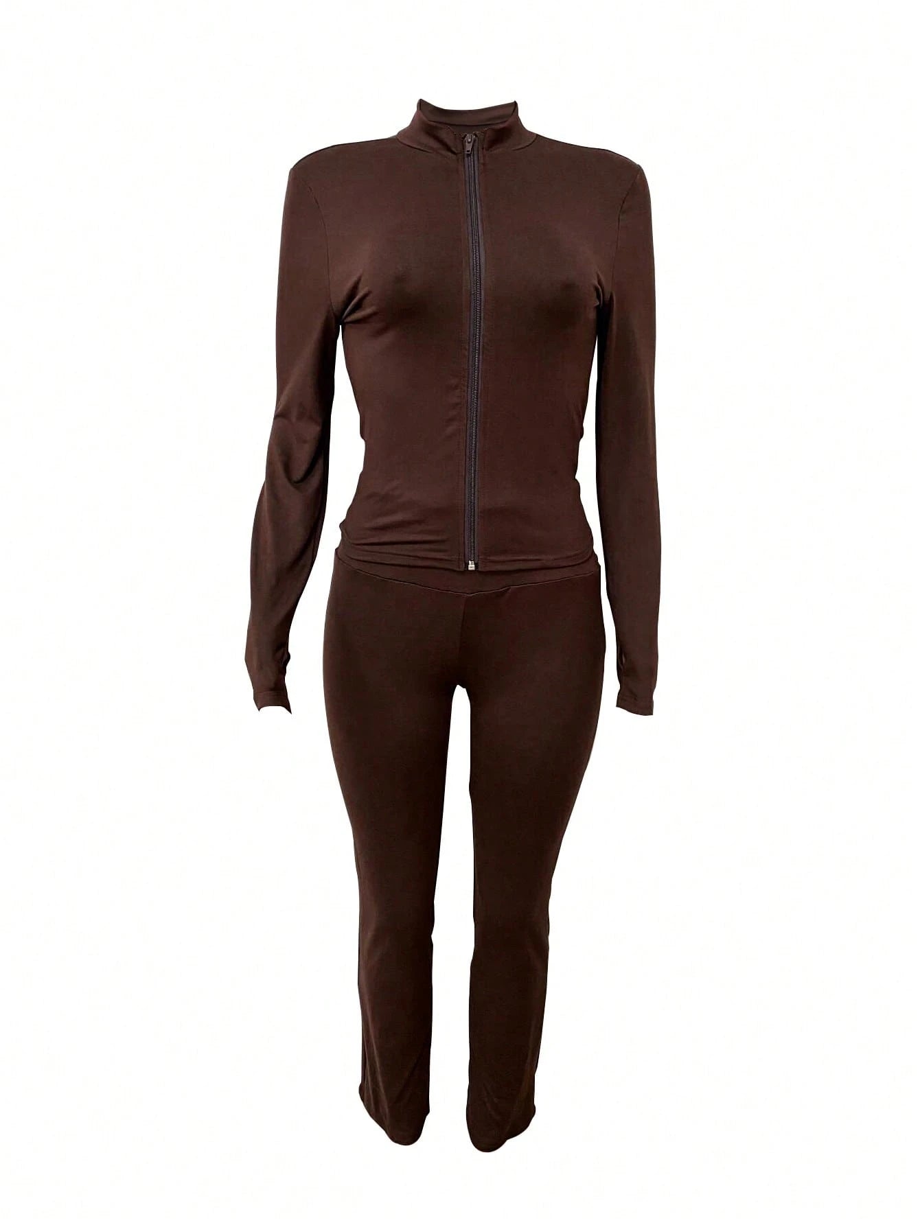 Autumn/Winter European And American Style Women's Fashion Zip-Up Cardigan, Fitted Top And Loose Wide-Leg Pants Set Spring Elegant Summer Brown