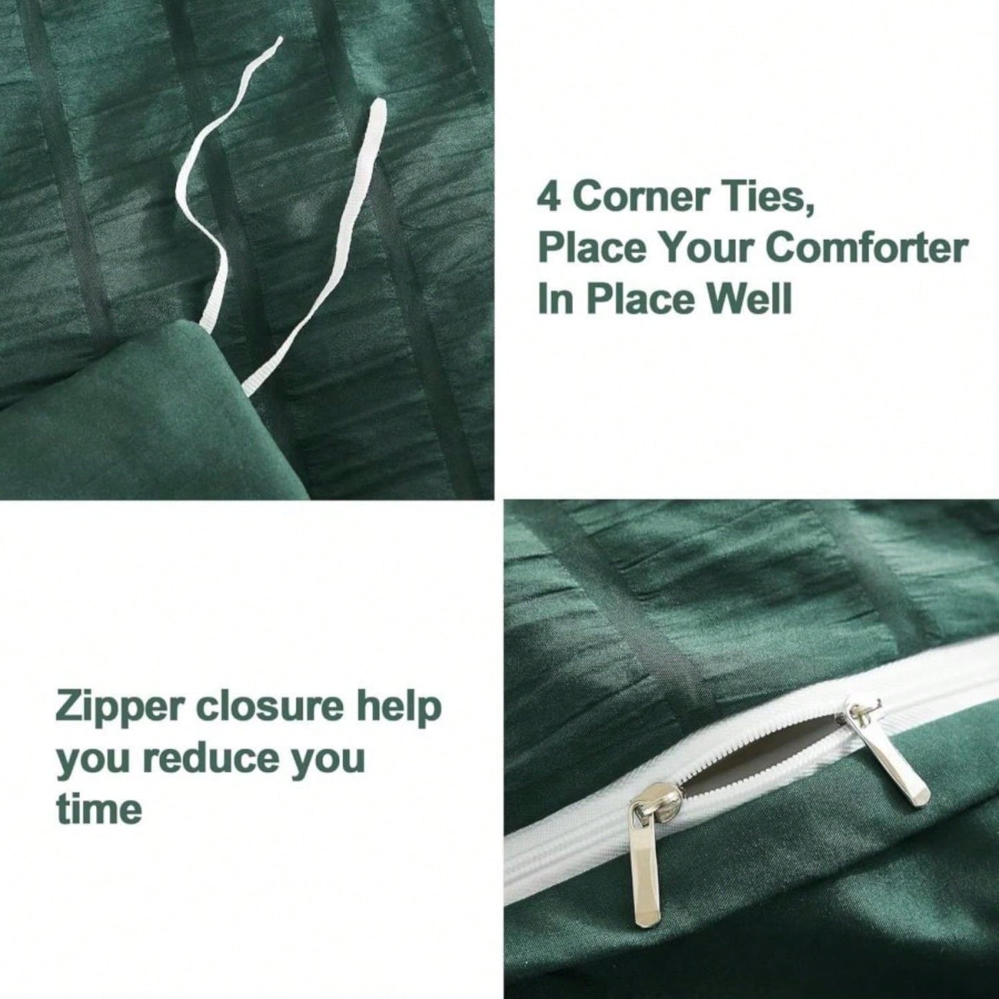 AveLom Dark Green Seersucker Duvet Cover Set King Size (104 X 90 Inches), 3 Pieces (1 Duvet Cover + 2 Pillow Cases), Ultra Soft Washed Microfiber, Textured Duvet Cover With Zipper Closure, Corner Ties