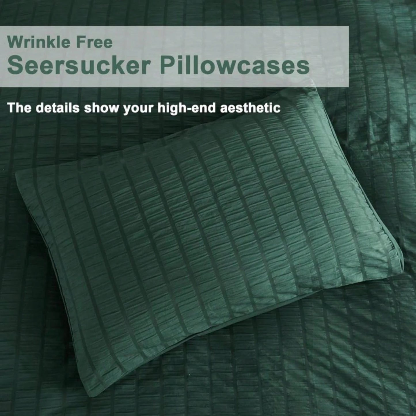AveLom Dark Green Seersucker Duvet Cover Set King Size (104 X 90 Inches), 3 Pieces (1 Duvet Cover + 2 Pillow Cases), Ultra Soft Washed Microfiber, Textured Duvet Cover With Zipper Closure, Corner Ties