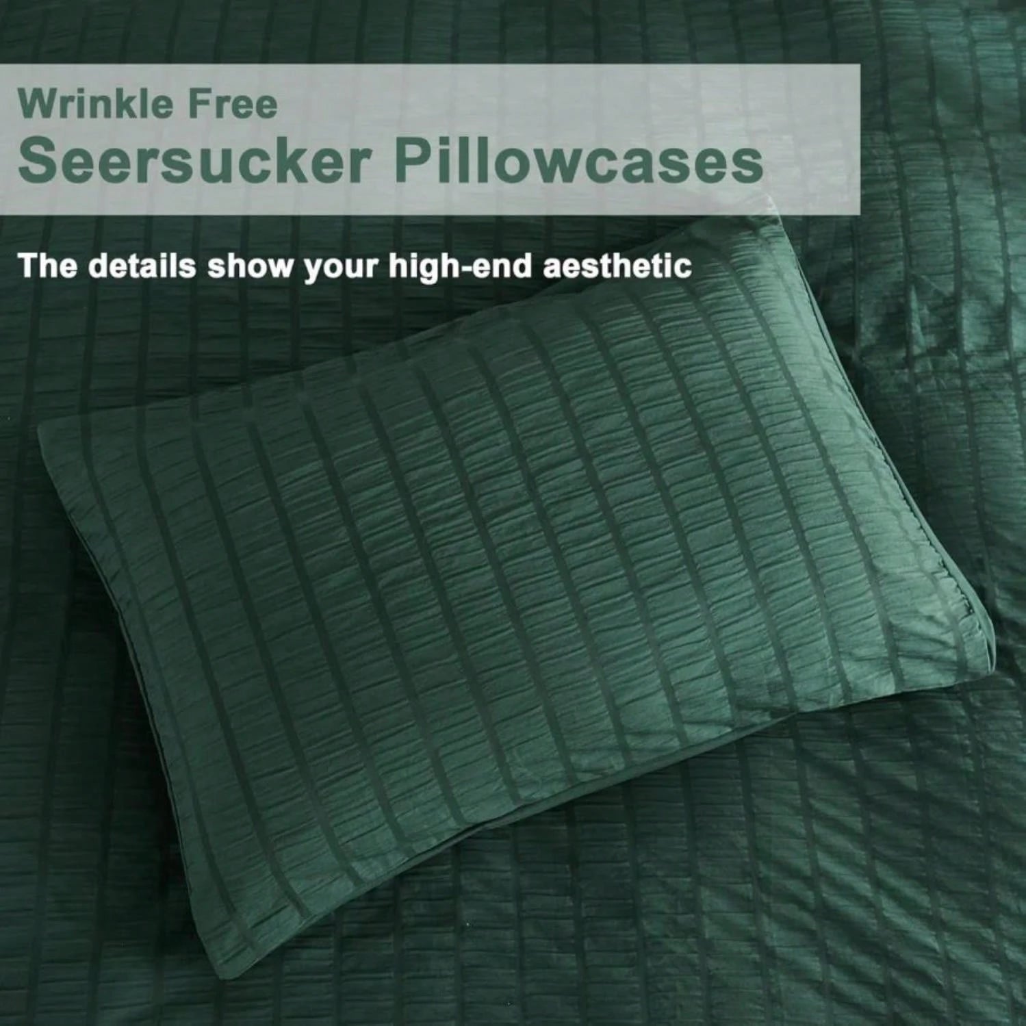 AveLom Dark Green Seersucker Duvet Cover Set King Size (104 X 90 Inches), 3 Pieces (1 Duvet Cover + 2 Pillow Cases), Ultra Soft Washed Microfiber, Textured Duvet Cover With Zipper Closure, Corner Ties