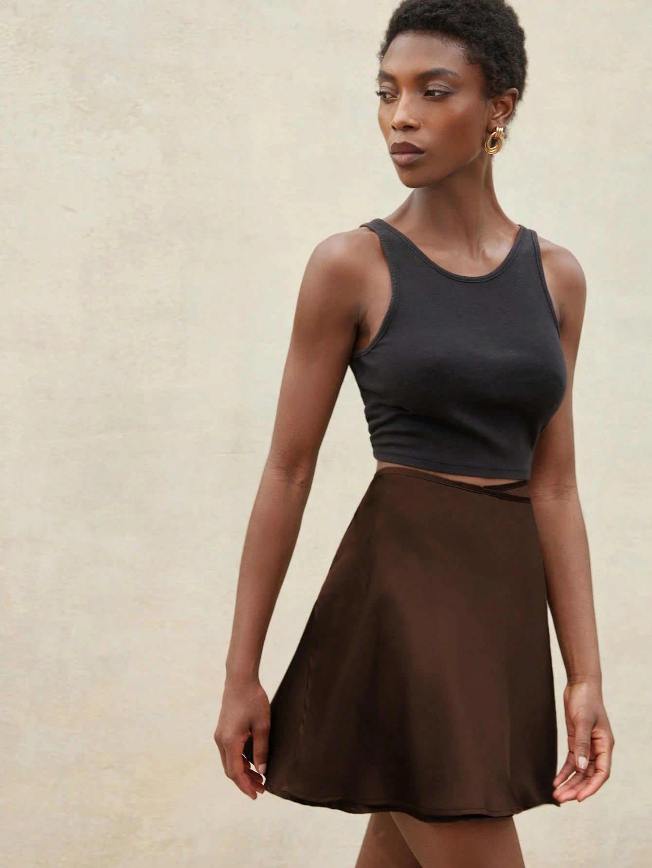 Aveloria Modichic New Classic Elegant Minimalist Satin Solid Color Lace-Up Adjustable High Waist Casual Women Skirt