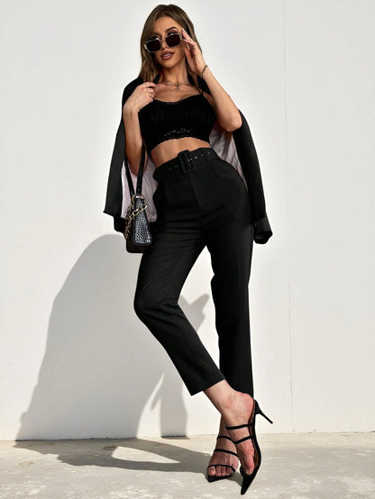 Aveloria Modichic Solid Belted Tapered Pants  Fall Cloth For Women