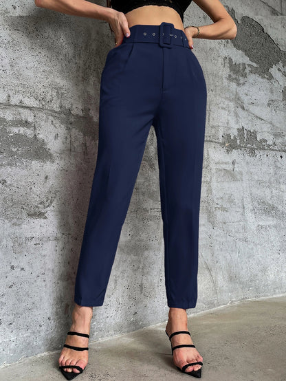 Aveloria Modichic Solid Belted Tapered Pants  Fall Cloth For Women