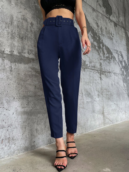 Aveloria Modichic Solid Belted Tapered Pants  Fall Cloth For Women