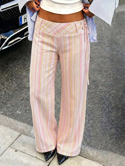 Avenya Low Waist Striped Drawstring Casual Pants