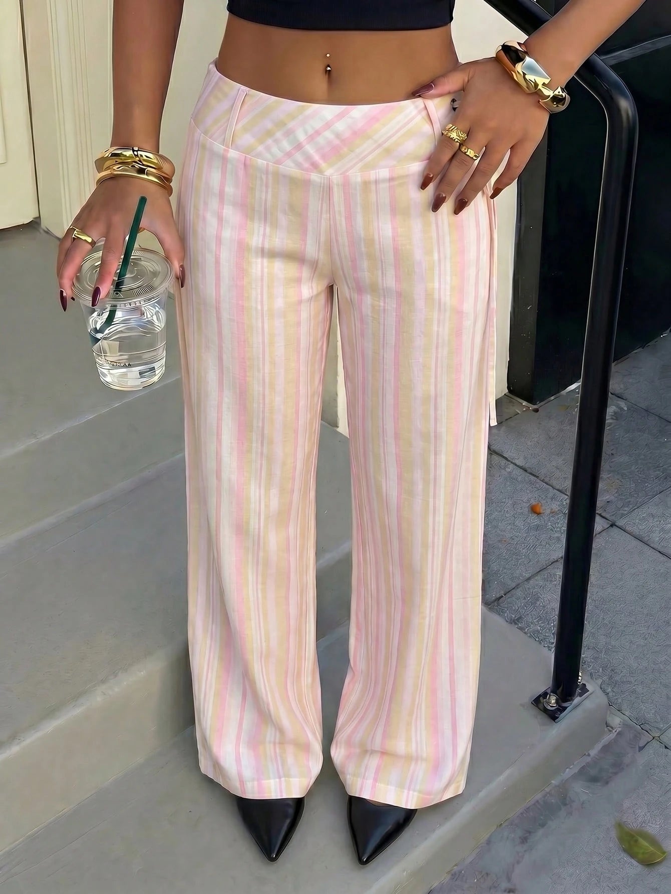 Avenya Low Waist Striped Drawstring Casual Pants