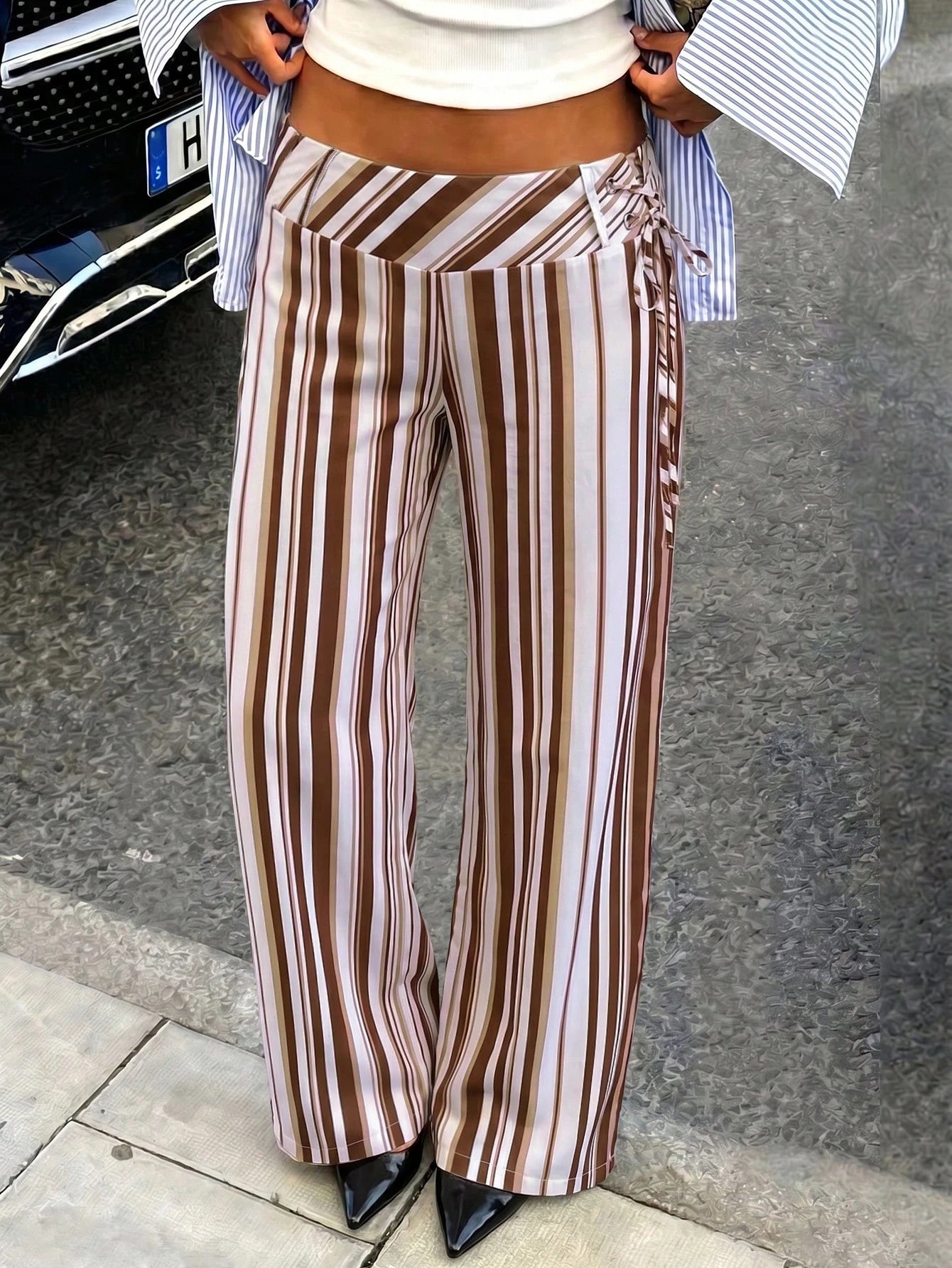 Avenya Low Waist Striped Drawstring Casual Pants