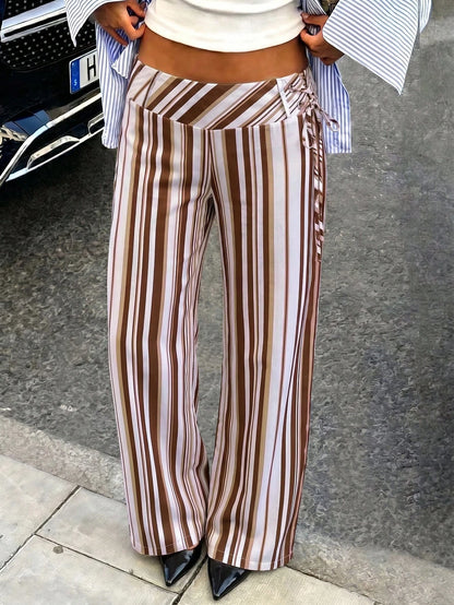 Avenya Low Waist Striped Drawstring Casual Pants