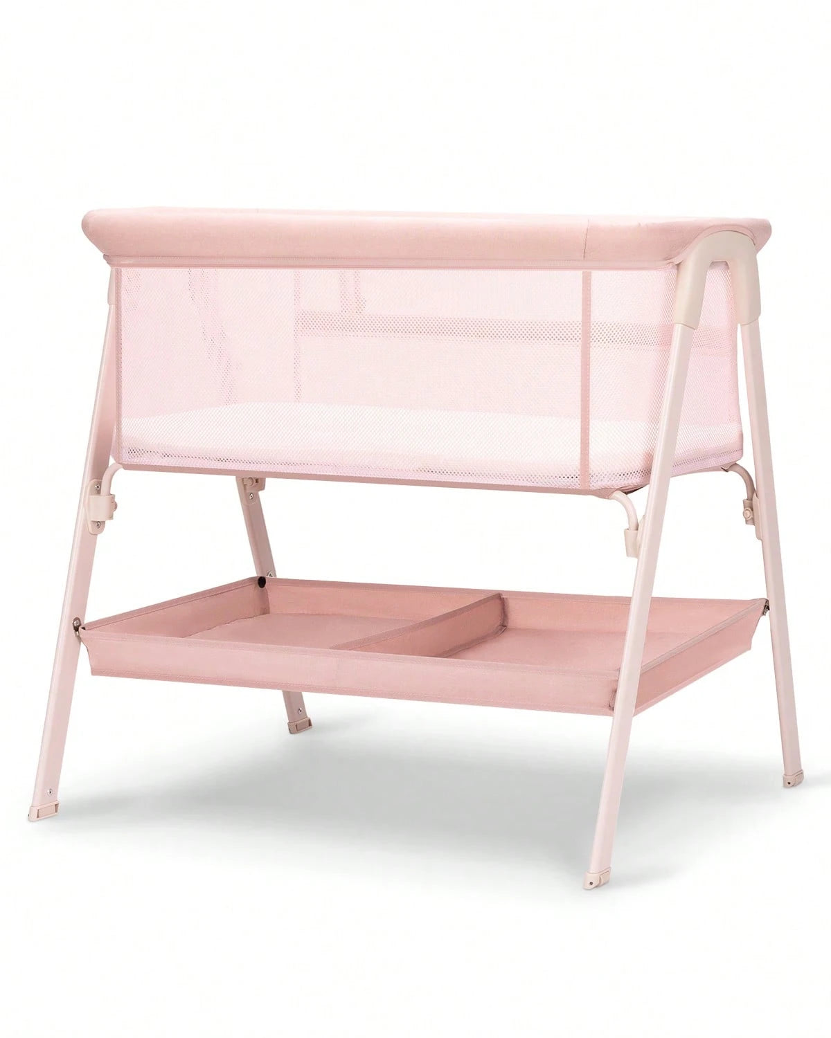 Baby Bassinet, Bedside Bassinet For Baby, Storage Basket, 4 Lockable Wheels, Full Mesh Sides, Bedside Mini Crib For Newborn, Newborn Gift,Pink