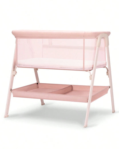 Baby Bassinet, Bedside Bassinet For Baby, Storage Basket, 4 Lockable Wheels, Full Mesh Sides, Bedside Mini Crib For Newborn, Newborn Gift,Pink