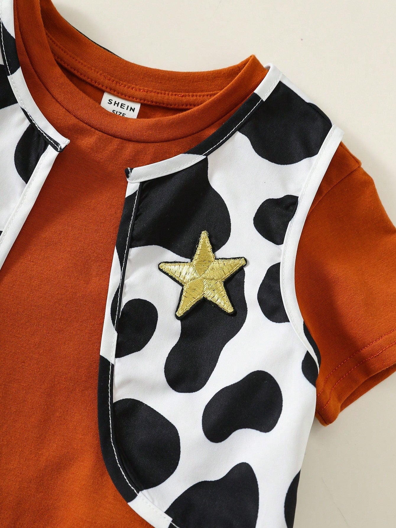 Baby Boy, Baby Boy 4pcs Cute Denim Outfit, Short Sleeve T-Shirt And Cow Print Vest And Shorts And Red Bandana Set, Halloween