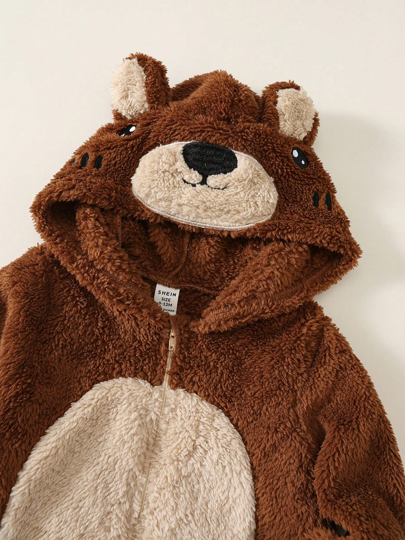 Baby Boy Cartoon Bear Pattern Colorblock Thermal Lined Thick Hooded Long Sleeve One-Piece Jumpsuit Fall And Winter Back To School Clothes