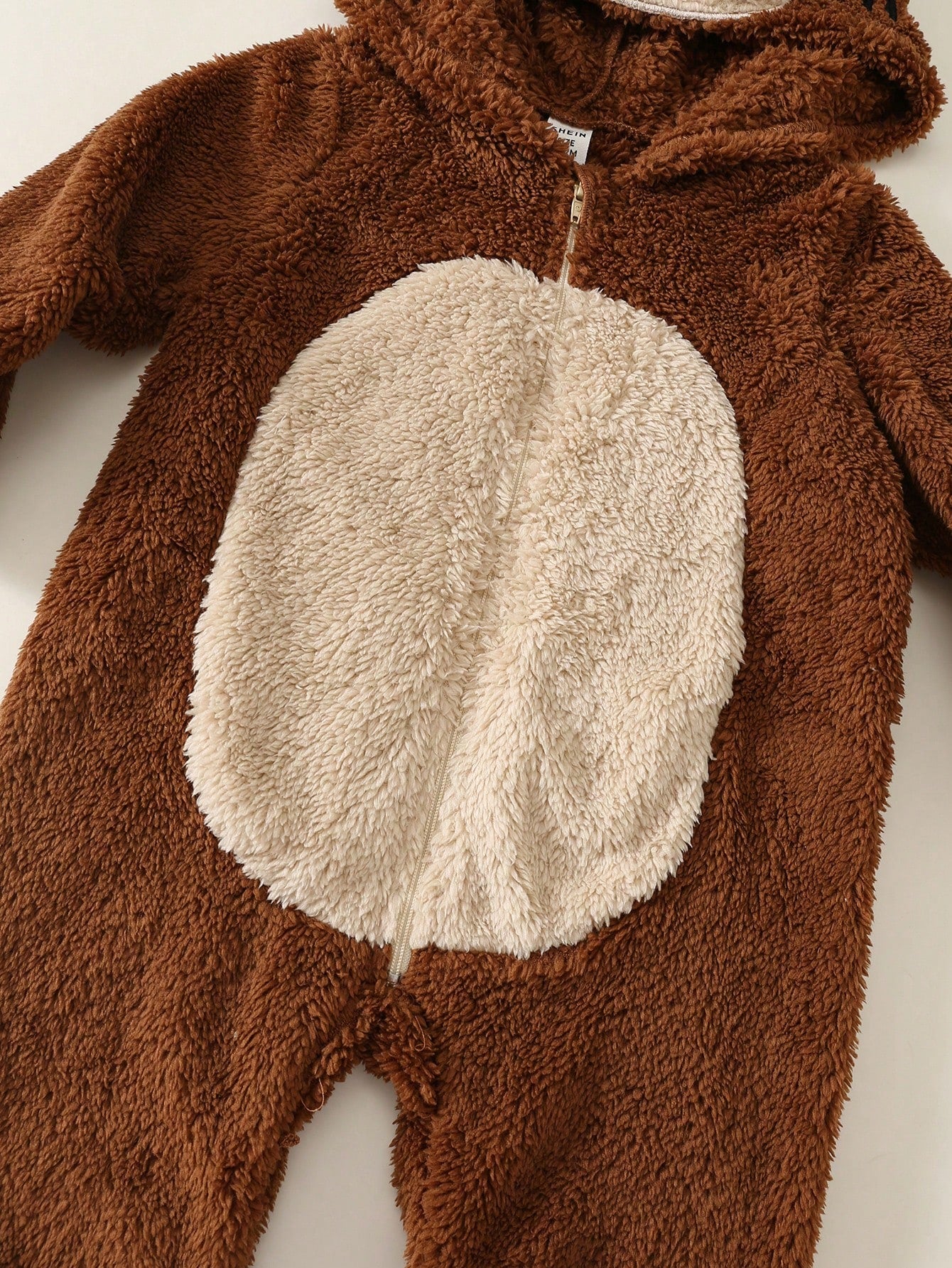 Baby Boy Cartoon Bear Pattern Colorblock Thermal Lined Thick Hooded Long Sleeve One-Piece Jumpsuit Fall And Winter Back To School Clothes
