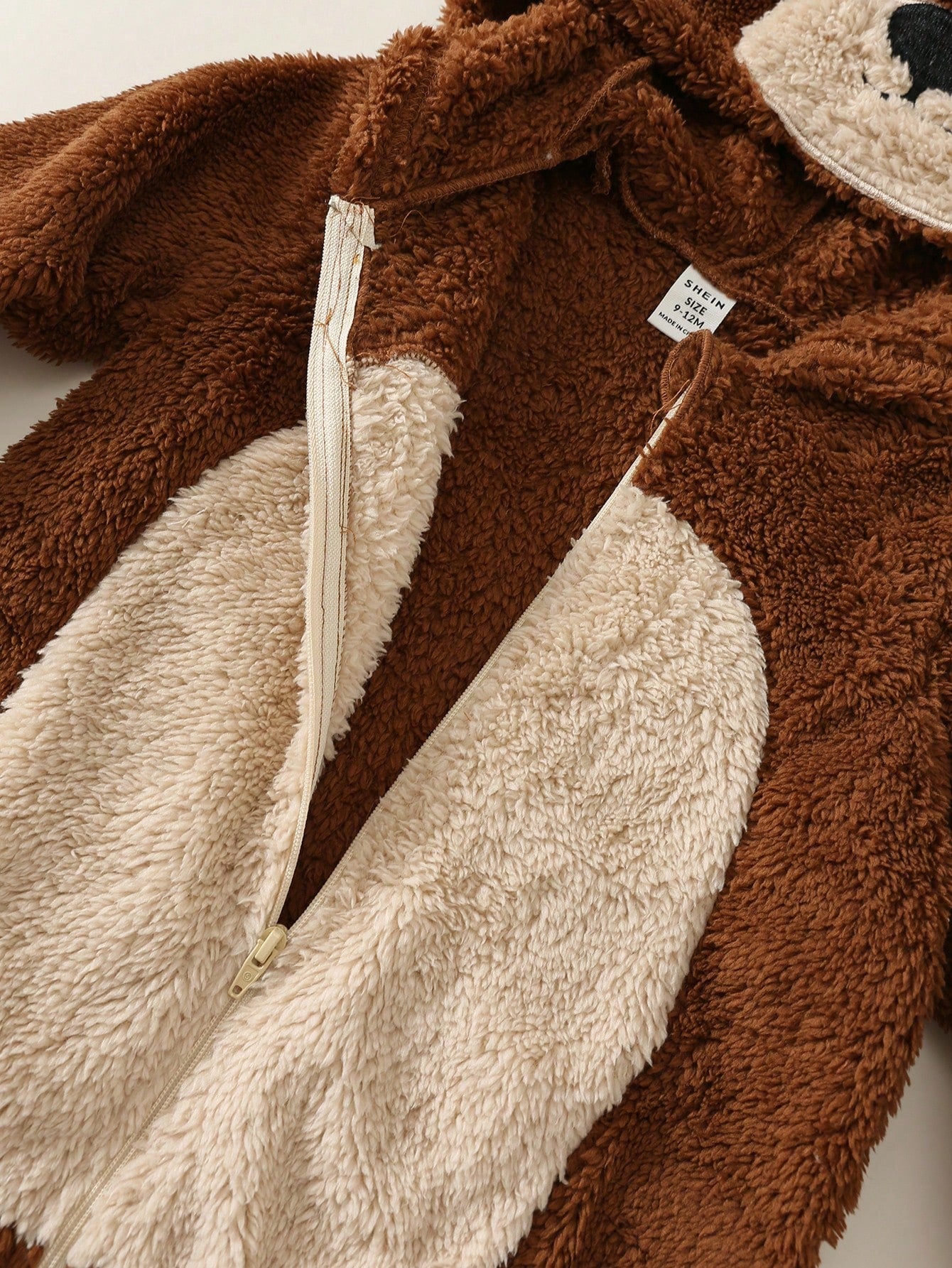 Baby Boy Cartoon Bear Pattern Colorblock Thermal Lined Thick Hooded Long Sleeve One-Piece Jumpsuit Fall And Winter Back To School Clothes