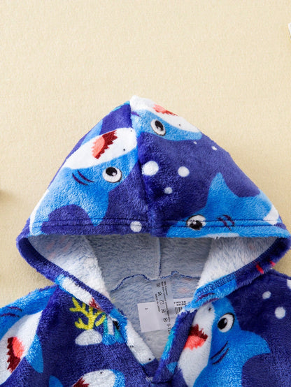 Baby Boy Cartoon Pattern Knitted Soft Hooded Sleeveless Cover Up Toddler Poncho Beach Robe Whale Print