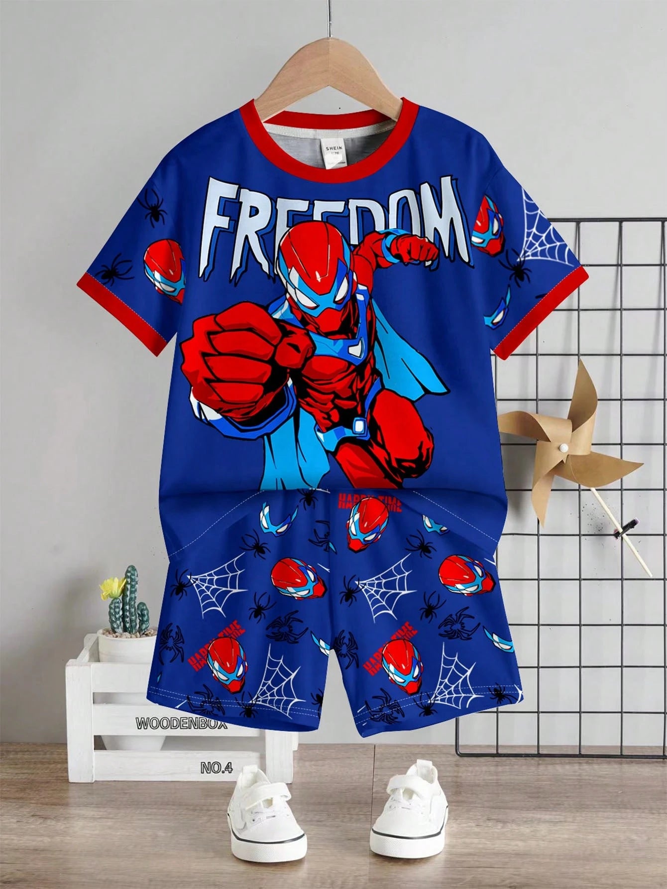 Baby Boy Casual T-Shirt Set, Classic Cool Brave Spider Hero Character Print, Stylish Spider Web Pattern, Fashionable Spider Icon Print, Suitable For Spring/Summer, Suitable For Sports