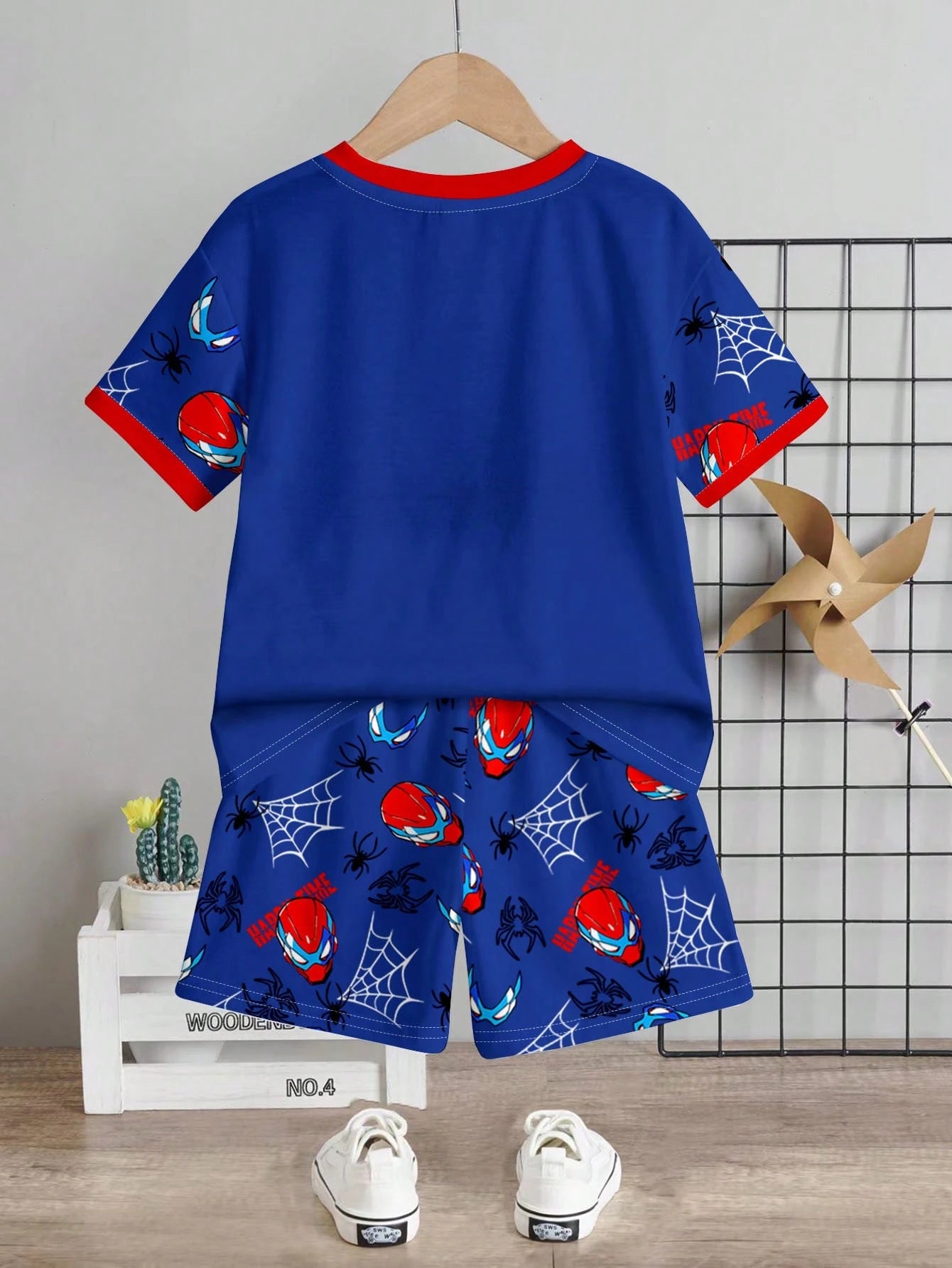 Baby Boy Casual T-Shirt Set, Classic Cool Brave Spider Hero Character Print, Stylish Spider Web Pattern, Fashionable Spider Icon Print, Suitable For Spring/Summer, Suitable For Sports