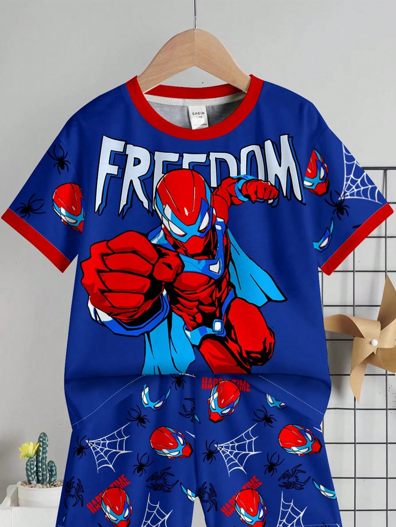 Baby Boy Casual T-Shirt Set, Classic Cool Brave Spider Hero Character Print, Stylish Spider Web Pattern, Fashionable Spider Icon Print, Suitable For Spring/Summer, Suitable For Sports