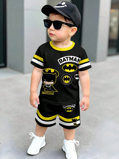 Baby Boy Casual T-Shirt Set, Classic Cool Brave Spider Hero Character Print, Stylish Spider Web Pattern, Fashionable Spider Icon Print, Suitable For Spring/Summer, Suitable For Sports