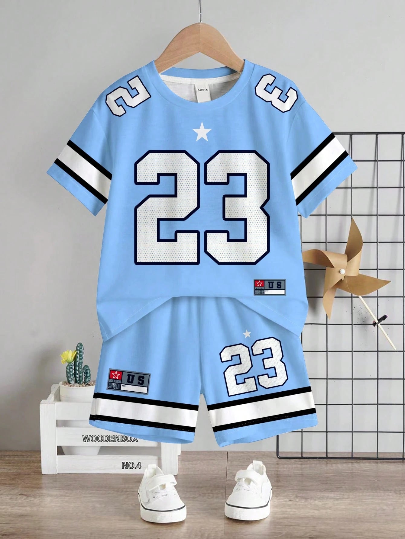 Baby Boy Casual T-Shirt Set, Suitable For Summer. Classic Cool Sporty Graphic Prints, Classic Number 23, Stylish Striped Prints, Chic Star Prints, Suitable For Sports, Outdoor, Spring/Summer