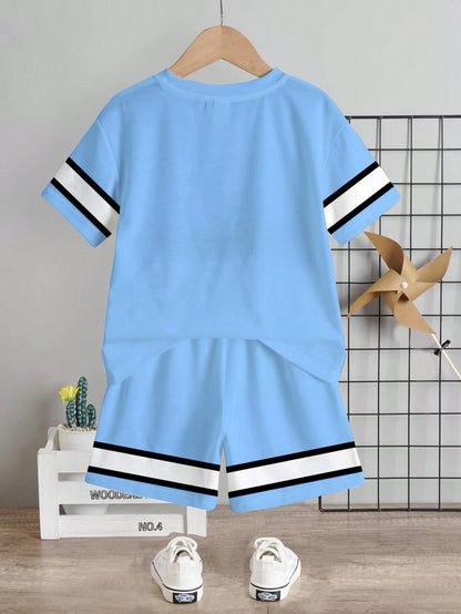 Baby Boy Casual T-Shirt Set, Suitable For Summer. Classic Cool Sporty Graphic Prints, Classic Number 23, Stylish Striped Prints, Chic Star Prints, Suitable For Sports, Outdoor, Spring/Summer