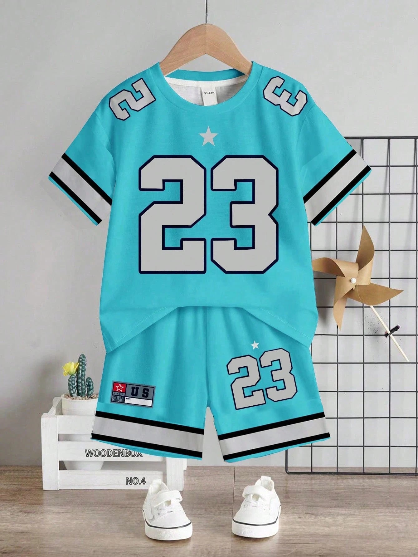 Baby Boy Casual T-Shirt Set, Suitable For Summer. Classic Cool Sporty Graphic Prints, Classic Number 23, Stylish Striped Prints, Chic Star Prints, Suitable For Sports, Outdoor, Spring/Summer