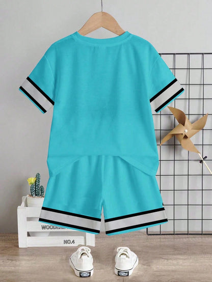 Baby Boy Casual T-Shirt Set, Suitable For Summer. Classic Cool Sporty Graphic Prints, Classic Number 23, Stylish Striped Prints, Chic Star Prints, Suitable For Sports, Outdoor, Spring/Summer
