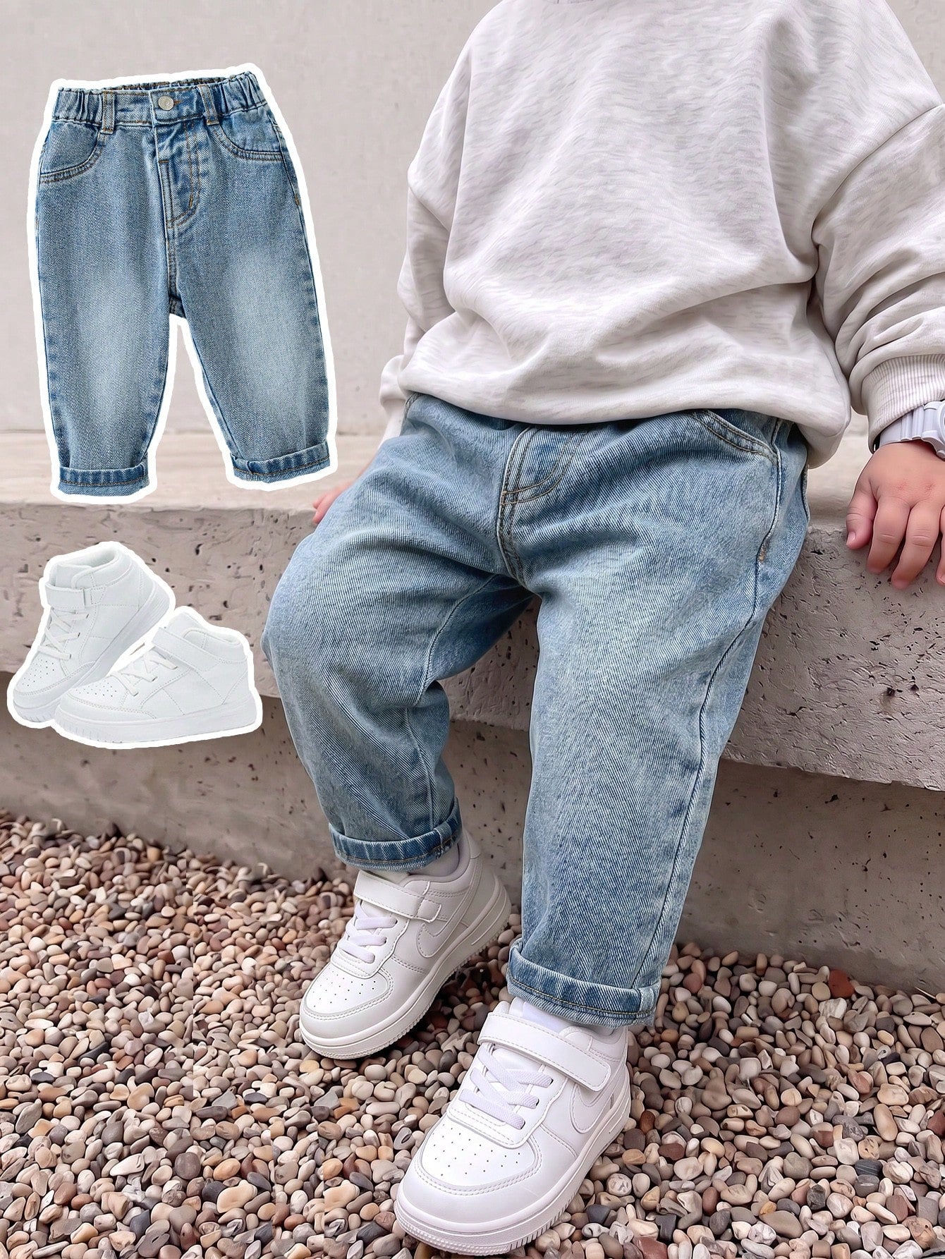 Baby Boy Denim Long Pants, Summer New Casual Cute Playful Style Light Blue Vintage Distressed Denim Color Washed Distressed Process Side Elastic High Waist Fitted Tapered Soft Skin-Friendly Fine Cotto