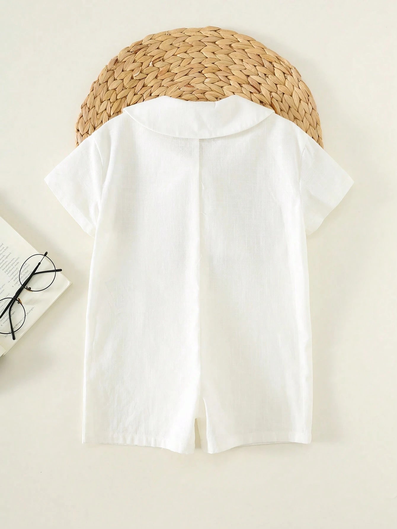 Baby Boy/Girl Casual Collegiate Vacation White Short Sleeve Shirt & Shorts Romper, Suitable For Spring/Summer Wear