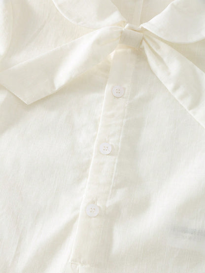 Baby Boy/Girl Casual Collegiate Vacation White Short Sleeve Shirt & Shorts Romper, Suitable For Spring/Summer Wear