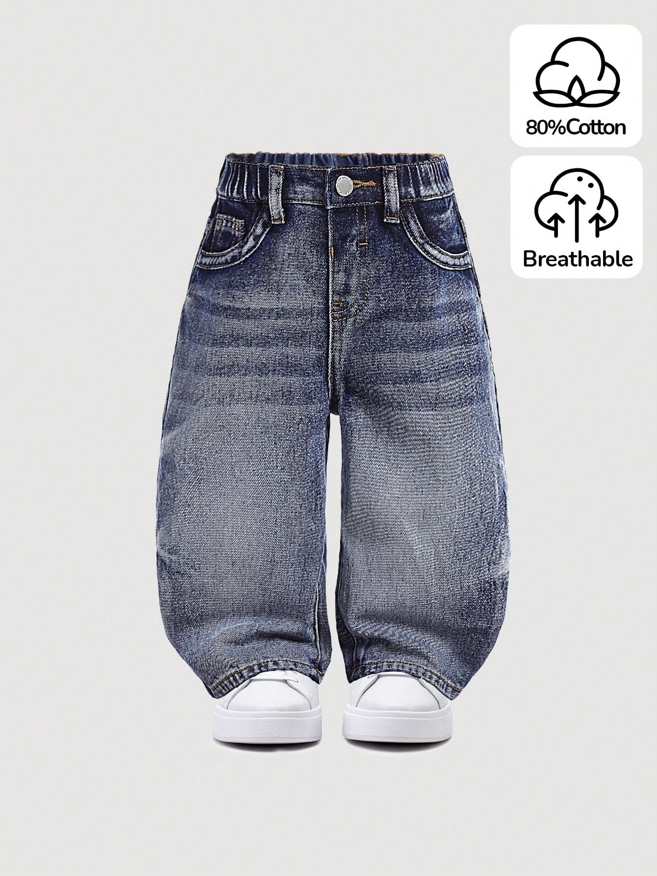 Baby Boy Stonewashed Retro Distressed Vintage Washed Cat Whiskers Baggy Blue Denim Jeans,For Baby Boys Indoor/Outdoor Fall/Winter Clothes