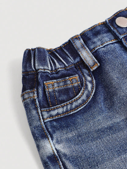Baby Boy Stonewashed Retro Distressed Vintage Washed Cat Whiskers Baggy Blue Denim Jeans,For Baby Boys Indoor/Outdoor Fall/Winter Clothes